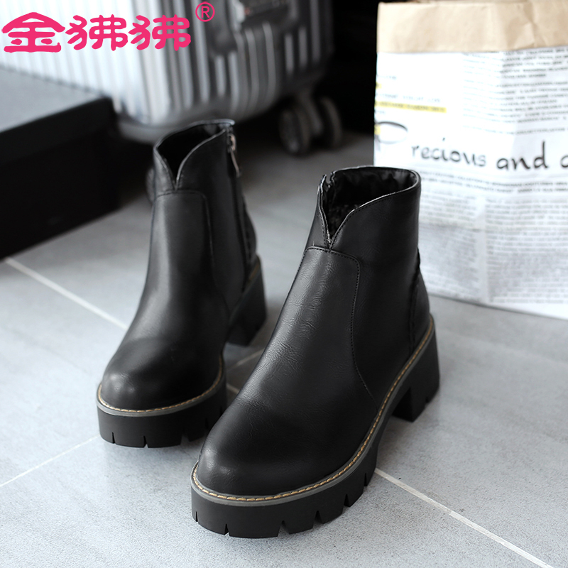 金狒狒简约短靴舒适短筒靴防水台马丁靴 大小码女靴