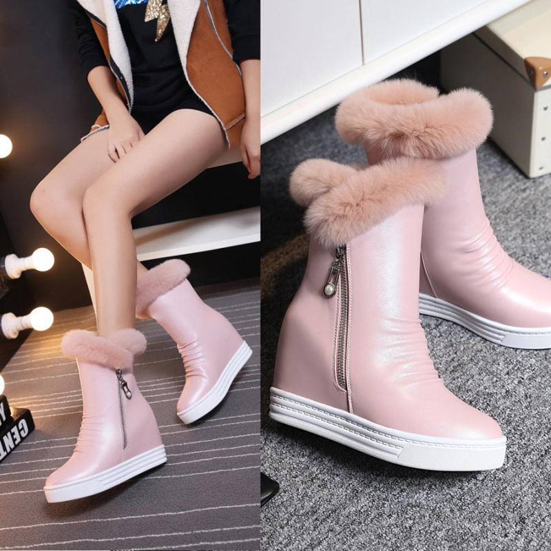 金狒狒新款韩版内增高舒适短靴中筒靴子秋冬女靴保暖厚绒雪地靴秋冬女靴