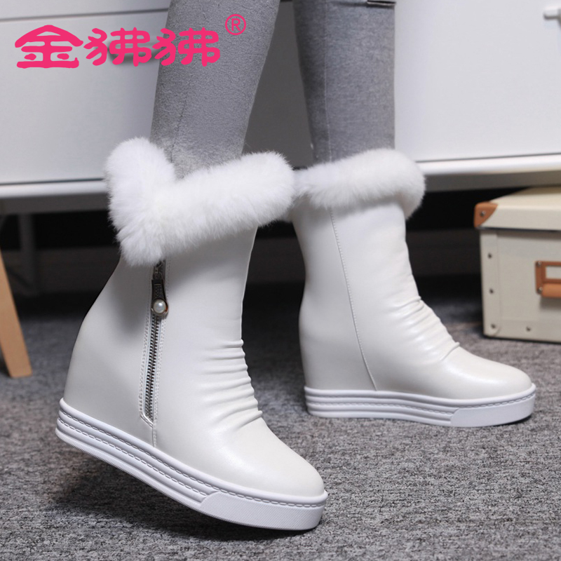 金狒狒新款韩版内增高舒适短靴中筒靴子秋冬女靴保暖厚绒雪地靴秋冬女靴