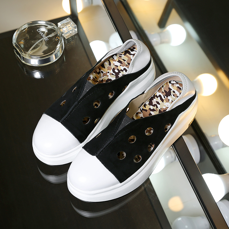 2017年春夏欧美网红同款新款里外真皮中跟女鞋休闲鞋