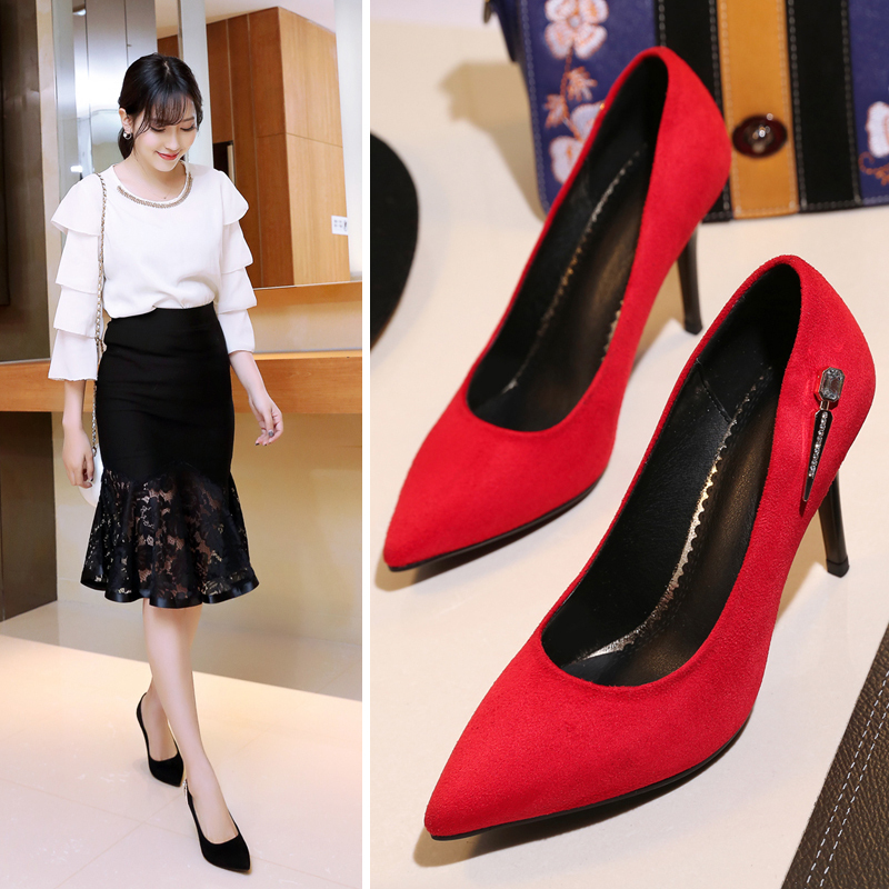 金狒狒2017春新款水钻尖头浅扣超高跟细跟时尚单鞋