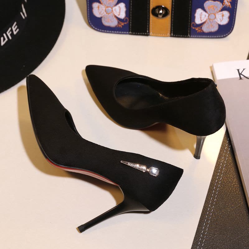 金狒狒2017春新款水钻尖头浅扣超高跟细跟时尚单鞋图片