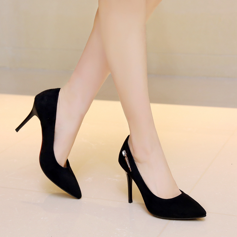 金狒狒2017春新款水钻尖头浅扣超高跟细跟时尚单鞋