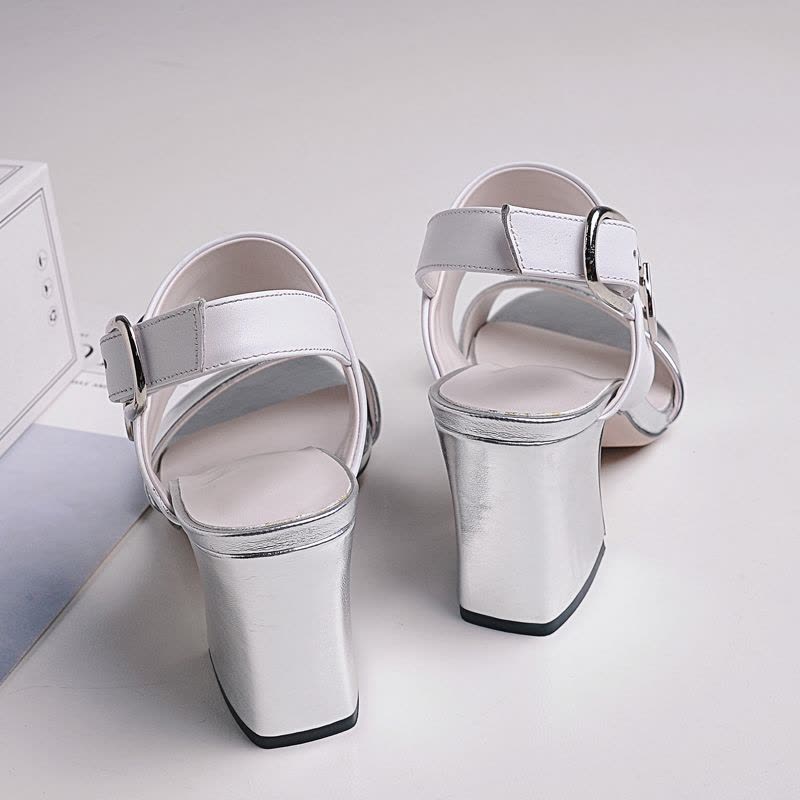 金狒狒新款欧美粗跟高跟里外全真皮漆皮凉鞋女鞋图片