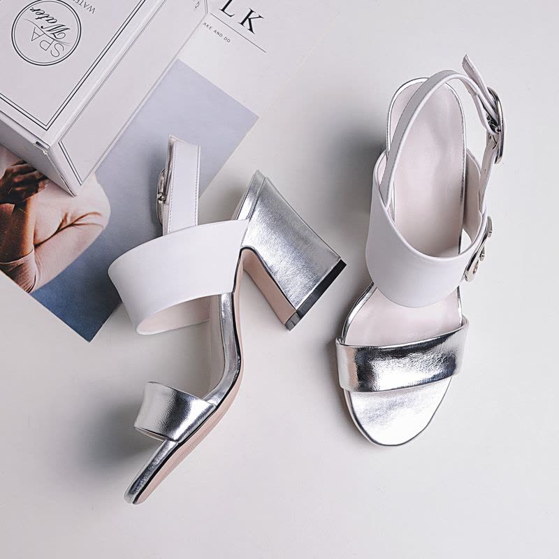 金狒狒新款欧美粗跟高跟里外全真皮漆皮凉鞋女鞋图片