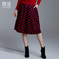 颜域品牌女装2016秋装新品精致优雅波点百搭半裙中长款A摆半身裙 10S6006