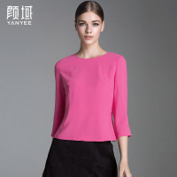 颜域品牌女装2016秋装新款简约纯色百搭短款梭织七分袖T恤女上衣 70A6570