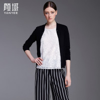 颜域品牌2016秋装新款女欧美优雅薄款百搭针织开衫女短款上衣外披 00S6112