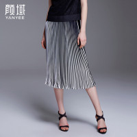 颜域品牌女装2016夏装新款欧美简约时尚轻薄条纹雪纺中腰半身裙 10S6179