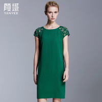 颜域品牌女装2016夏季新款时尚OL风勾花镂空包袖宽松H型连衣裙20S6213
