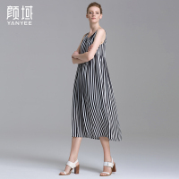 域品牌女装2016夏装新款欧美时尚雪纺条纹无袖中长款a字连衣裙20S6523