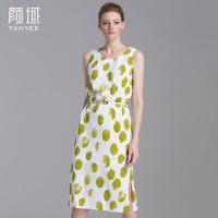 颜域品牌女装2016夏新款欧美针织波点背心裙弹性无袖侧开衩连衣裙 20S6488