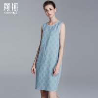 颜域品牌女装2016夏新款复古文艺纯色亚麻无袖中长款背心连衣裙20S6384