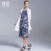 颜域品牌女装夏季新款文艺纯色针织衬衫棉麻中长款七分袖弹性开衫 60S6315