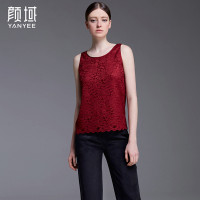 颜域品牌女装2016春夏新款欧美时尚绣花蕾丝衫纯色百搭打底背心 40S6163