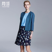 颜域品牌女装2016秋装款简约纯色百搭亚麻短外套开衫长袖上衣外披 00S6188