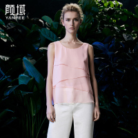 颜域品牌女装2016夏装新款欧美时尚百搭纯色圆领雪纺小A型背心 40S6217