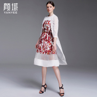 颜域品牌女装2016春夏新款欧美简约纯色镂空蕾丝中长款七分袖雪纺开衫 00S6152