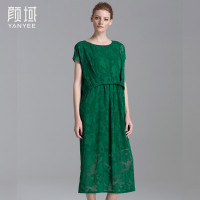 颜域品牌女装2016夏装新款复古立体浮雕式烧花宽松修身版型连衣裙20S6460
