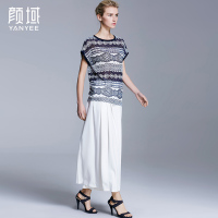 颜域品牌女装2016夏装新款欧美复古梭织褶裥宽松裙裤阔腿休闲裤潮 30S6220