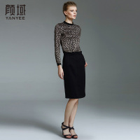 颜域品牌女装2016秋装新款欧美时尚纯色通勤OL高腰A字半身包臀裙 10W5550