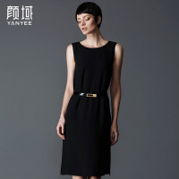 颜域品牌女装2016夏秋新款时尚百搭背心裙圆领气质连衣裙打底裙 20S5130