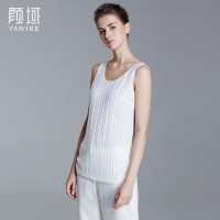 颜域品牌女装2016夏款欧美竖纹针织无袖工字吊带背心无袖拼接上衣40S6391
