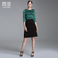 颜域品牌女装2016秋装新款时尚百搭长袖弹力勾花蕾丝衫打底上衣 50A6628