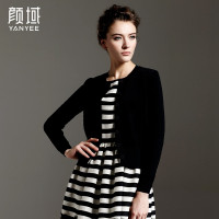 颜域品牌女装2016秋装新款欧美百搭短款针织衫修身开衫纯色小外套 00W4403