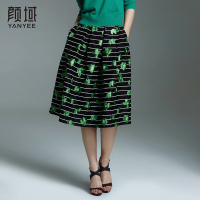 颜域品牌女装2016冬装新款欧美复古条纹印花蓬蓬裙宽松显瘦半身裙 10W5...