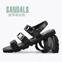 DreamBox夏季新款男鞋英伦时尚青年真皮套趾个性耐磨凉鞋沙滩鞋