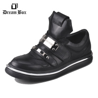 dreambox钧博夏季新款男休闲鞋英伦潮流厚底皮鞋真皮魔术贴男鞋子