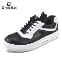DreamBox钧博春季潮韩版真皮大头运动休闲鞋圆头厚底增高板鞋男鞋