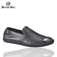 dreambox真皮编织套脚男鞋金属头低帮鞋一脚套休闲板鞋运动鞋潮鞋
