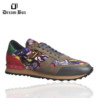 DreamBox钧博男鞋秋季新款运动休闲鞋蝴蝶印花真皮低帮板鞋跑鞋