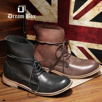 DreamBox钧博欧美秋季男士短靴中筒高帮鞋青年真皮潮流皮靴子男靴