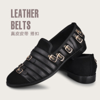 DreamBox钧博秋冬新款英伦真皮金属搭扣套脚休闲鞋男士鞋子潮鞋