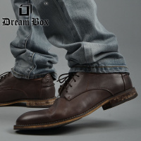 DreamBox真皮商务休闲皮鞋男复合底耐磨系带牛皮青年低帮布洛鞋