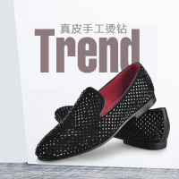 DreamBox钧博乐福鞋男鞋英伦风休闲圆头水钻真皮懒人鞋潮单鞋男