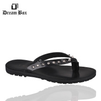 DreamBox夏季新款拖鞋男士英伦真皮铆钉防滑沙滩鞋休闲人字拖鞋