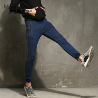 2016春夏薄款男士运动牛仔裤修身小脚束脚裤拉链装饰 男卫裤潮薄