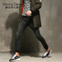 2016春装新款弹力牛仔裤男士修身束脚裤3D立体裁剪男卫裤黑色潮