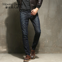 2016春夏新品立体裁剪菱形褶磨破磨毛男士全棉小脚修身牛仔裤长裤