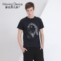 2016夏新款男士金属炫彩头像印花棉弹力短袖T恤欧美风潮男士短T