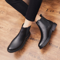 绛天 切尔西靴英伦风复古男休闲马丁靴子韩版潮流高帮皮鞋套筒短靴