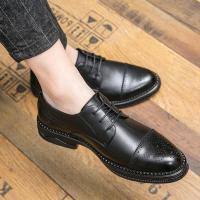 绛天 英伦风布洛克真皮鞋男士商务休闲鞋尖头正装潮流西装德比鞋