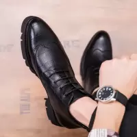 绛天 马丁靴男士休闲高帮皮靴韩版潮流男靴子英伦商务布洛克短靴