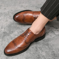 绛天 布洛克皮鞋男士商务休闲鞋英伦潮复古尖头正装德比鞋西装婚鞋