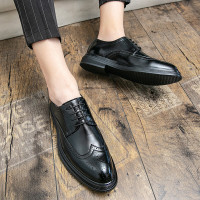 绛天 布洛克皮鞋男士商务正西装休闲鞋英伦韩版潮尖头青年上班婚鞋