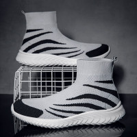 绛天 大码袜子鞋男士秋季高帮网面一脚蹬懒人鞋45轻便防滑46透气网布鞋